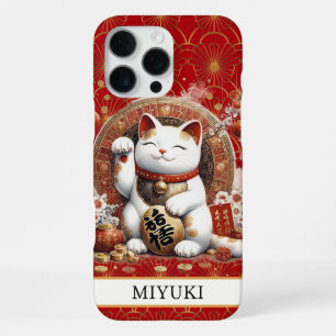 Gelukskat Met Monogram Gouden Munten iPhone 16 Pro Max Hoesje