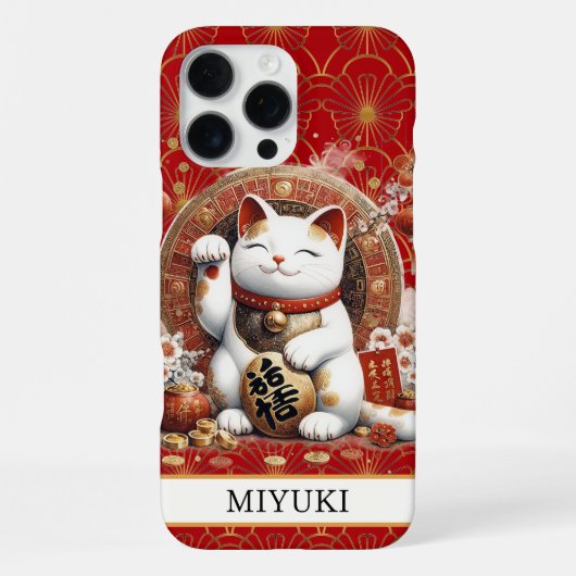 Gelukskat Met Monogram Gouden Munten iPhone Hoesje (Achterkant)