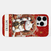 Gelukskat Met Monogram Gouden Munten iPhone Hoesje (Achterkant horizontaal)
