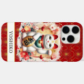 Gelukskat Met Rode Bloemen Met Monogram Case-Mate iPhone Case (Achterkant (horizontaal))