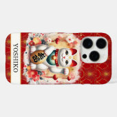 Gelukskat Met Rode Bloemen Met Monogram Case-Mate iPhone Case (Achterkant (horizontaal))