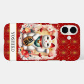 Gelukskat Met Rode Bloemen Met Monogram Case-Mate iPhone Case (Achterkant (horizontaal))