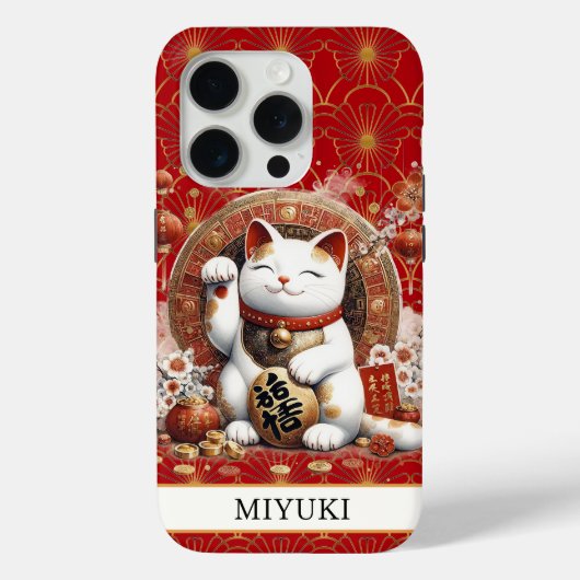 Gelukskat Met Vergulde Munten Monogram Case-Mate iPhone Case (Achterkant)