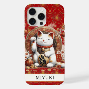 Gelukskat Met Vergulde Munten Monogram iPhone 15 Pro Max Case