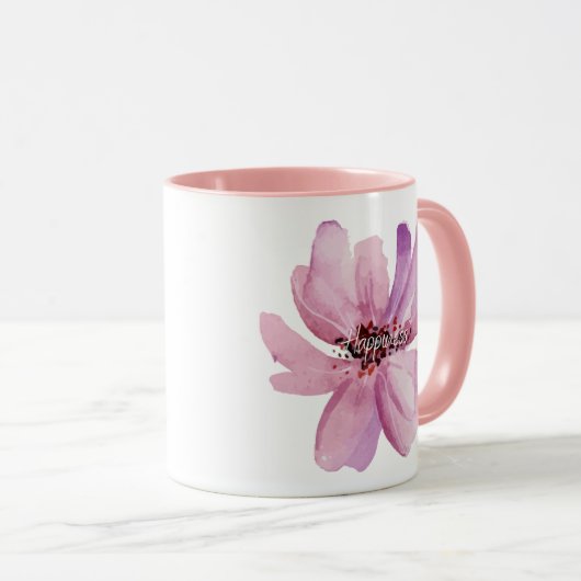 Gelukskleurig floreel cadeau schattig roze paars mok (Voorkant rechts)