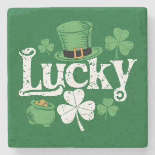 Gelukskoekoekle St. Patrick's Day Shamrock Vintage Stenen Onderzetter