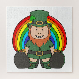 Geluksleprechaun met regenboogpot met goud legpuzzel