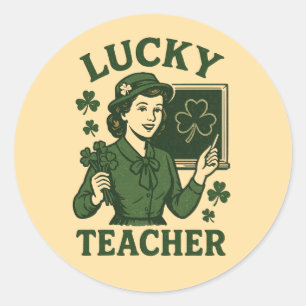 Geluksleraar – Vintage St. Patrick's Day Retro Ont Ronde Sticker