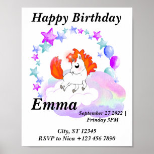 Geluksmagie kleur eenhoorn in de regenboog poster