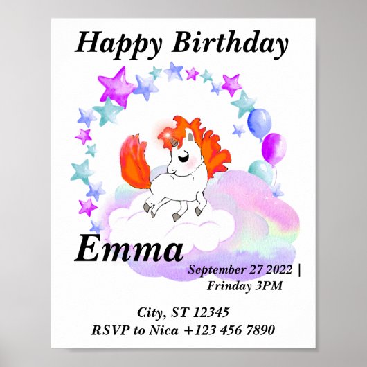 Geluksmagie kleur eenhoorn in de regenboog poster (Voorkant)