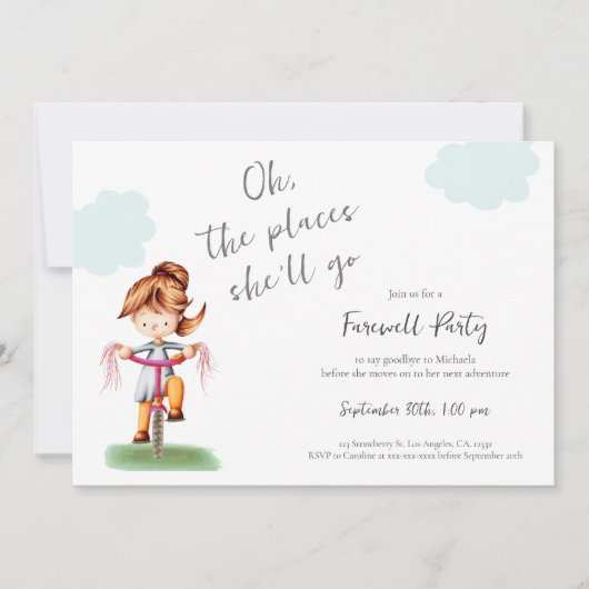 Geluksmeisje dat op een fiets rijdt Afscheidsfeest Kaart (Voorkant)