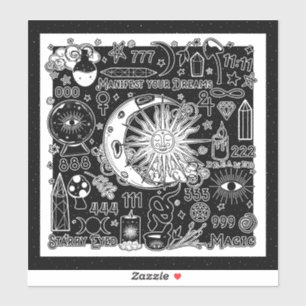 Geluksnumerologie manifesterende magie zwart en wi sticker