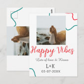 Geluksstemming vakantie koppel naam datum bruiloft briefkaart (Voorkant / Achterkant)