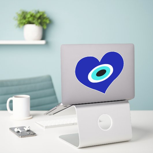 Gelukssymbool, Evil Eye Schattige hart Sticker (Laptop op bureau)