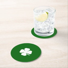 Geluksvierbladige Klaver Groene Ierse Shamrock Ronde Kartonnen Onderzetter
