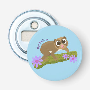 Geluksvochtige langzaam-loris op de cartoon van ee button flesopener