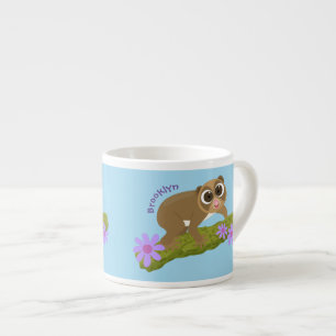 Geluksvochtige langzaam-loris op de cartoon van ee espresso kop