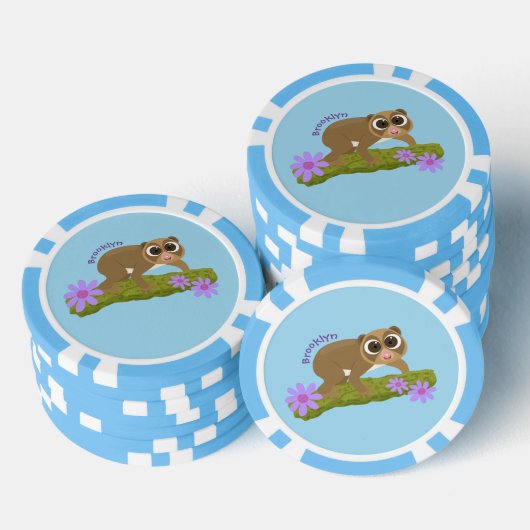 Geluksvochtige langzaam-loris op de cartoon van ee poker chips (Opstapeling)