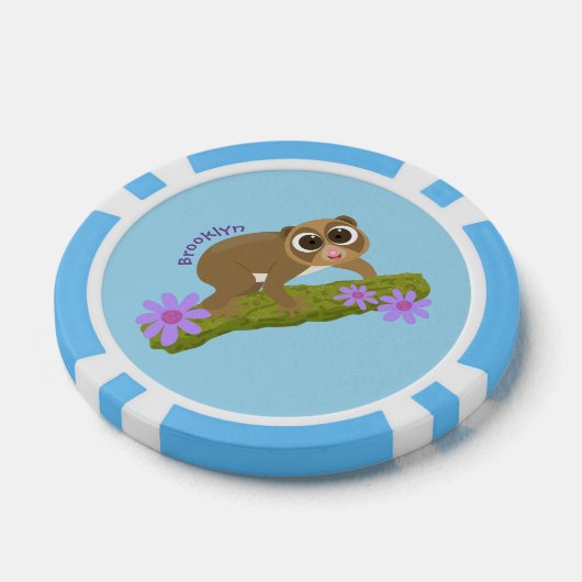 Geluksvochtige langzaam-loris op de cartoon van ee poker chips (Enkel)