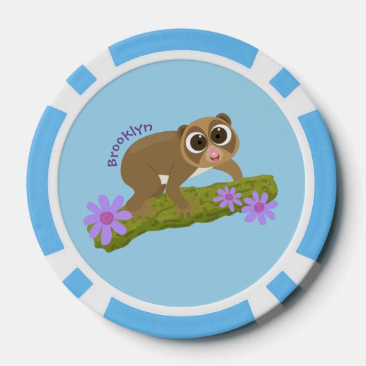 Geluksvochtige langzaam-loris op de cartoon van ee poker chips (Achterkant)