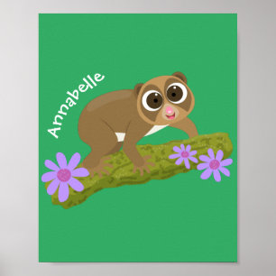 Geluksvochtige langzaam-loris op de cartoon van ee poster