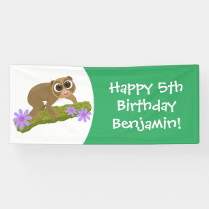 Geluksvochtige langzaam-loris op de cartoon van ee spandoek