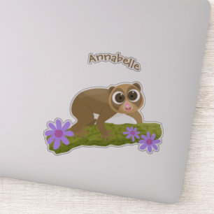 Geluksvochtige langzaam-loris op de cartoon van ee sticker
