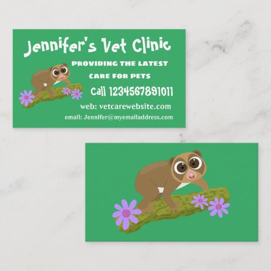 Geluksvochtige langzaam-loris op de cartoon van ee visitekaartje (Voorkant / Achterkant)