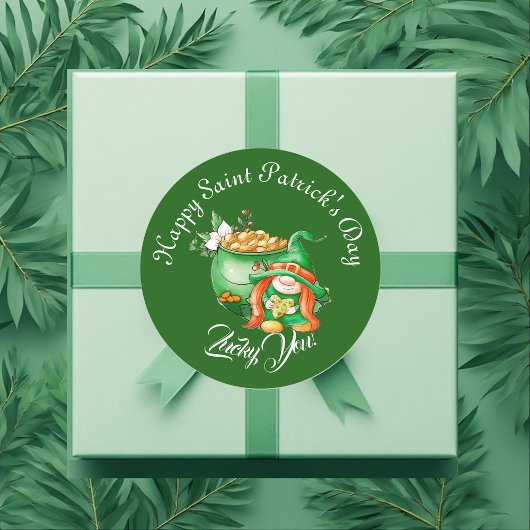 Geluksvogel Dwerg Sint-Patricksdag Pot Met Goud Ronde Sticker