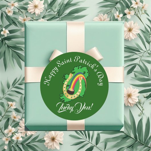 Geluksvogel Ierland St. Patrick's Day Pot met Goud Ronde Sticker
