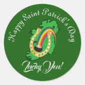 Geluksvogel Ierland St. Patrick's Day Pot met Goud Ronde Sticker (Voorkant)