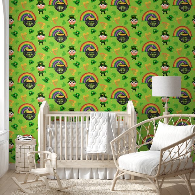 Geluksvogel Kabouter - St. Patrick's Day Patroon Behang (Kinderen)