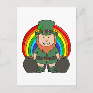 Geluksvogel Leprechaun met Regenboog Pot met Goud Briefkaart