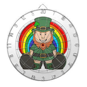 Geluksvogel Leprechaun met Regenboog Pot met Goud Dartbord