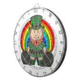 Geluksvogel Leprechaun met Regenboog Pot met Goud Dartbord (Voorkant Rechts)