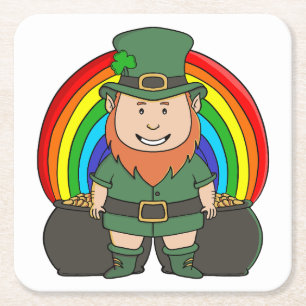 Geluksvogel Leprechaun met Regenboog Pot met Goud Kartonnen Onderzetters