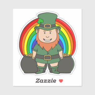 Geluksvogel Leprechaun met Regenboog Pot met Goud Sticker