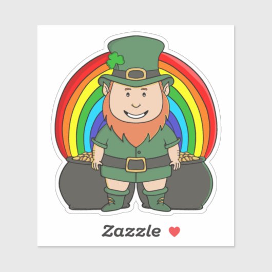 Geluksvogel Leprechaun met Regenboog Pot met Goud Sticker (Vel)