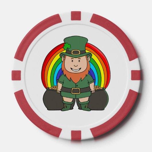 Geluksvogel Leprechaun met Regenboog Pot van Goud Poker Chips (Voorkant)