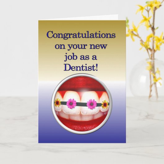 Gelukwensen op uw nieuwe baan als Tandarts Kaart (Gele Bloem)