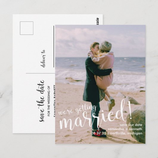 Gelukzalig nieuws bruiloft save the date briefkaart (Voorkant / Achterkant)