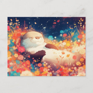 Gelukzalige Aquarel Otter Bloemrijke Weide Briefkaart