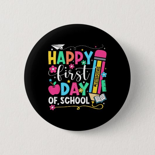 Gelukzalige eerste schooldag potlood leraar kinder ronde button 5,7 cm (Voorkant)