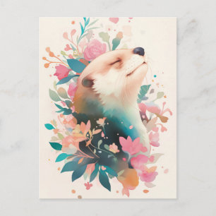 Gelukzalige Otter in Roze Bloementuin Briefkaart