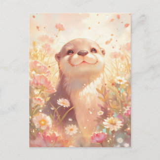 Gelukzalige Otter in Zonnige Pastelweide Briefkaart