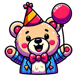 Gelukzalige teddybeer met feestelijke kleding in e