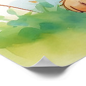 Gelukzalige teddybeer met hartgeschenk en ballonne poster (Hoek)