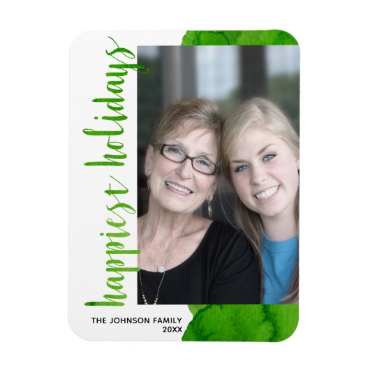 Geluste Feestdagen Modern van Center 1 Foto Groen Magneet (Verticaal)