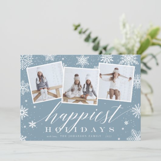 Geluste Feestdagen | Snowflake 3 Foto-collage Feestdagenkaart (Staand voorkant)