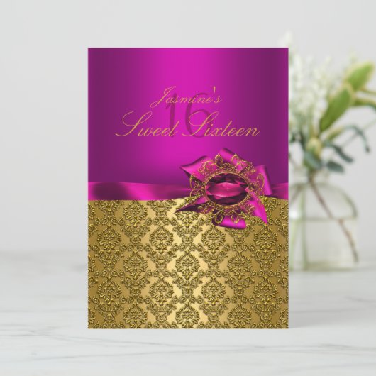 Gem & Bow | Roze gezoet 16 Uitnodiging (Staand voorkant)